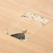 Crème Bloemen Blond Haar Prinses Verjaardagsfeest Acryl Uitnodigingen (Laagn)