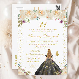 Crème Bloemen Blond Haar Prinses Verjaardagsfeest Briefkaart