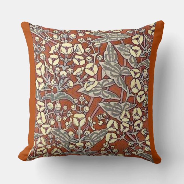 Crème Bloemen Bruin Achtergrond Print Kussen (Voorkant)