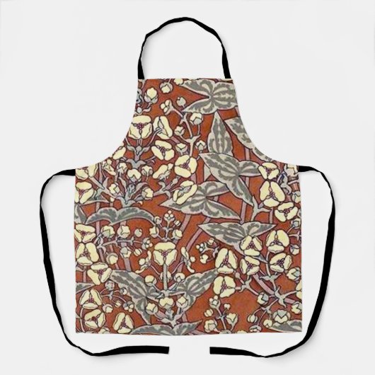 Crème Bloemen Bruin Achtergrond Print Schort (Voorkant)