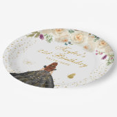 Crème Bloemen Bruin Haar Meisje Verjaardagsfeest Papieren Bordje (Gekanteld)