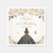 Crème Bloemen Bruin Haar Meisje Verjaardagsfeest Servet (Voorkant)