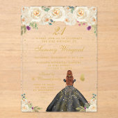 Crème Bloemen Bruin Haar Prinses Verjaardagsfeest Acryl Uitnodigingen (Voorkant)