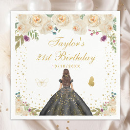 Crème Bloemen Brunette Haar Meisje Verjaardagsfees Servet