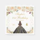 Crème Bloemen Brunette Haar Meisje Verjaardagsfees Servet (Voorkant)