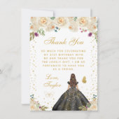 Crème Bloemen Brunette Haar Prinses Verjaardagsfee Bedankkaart (Voorkant)