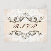 Crème Bloemen Damast Wedding RSVP Uitnodiging Briefkaart (Voorkant)