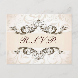 Crème Bloemen Damast Wedding RSVP Uitnodiging Briefkaart