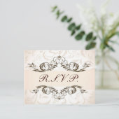 Crème Bloemen Damast Wedding RSVP Uitnodiging Briefkaart (Staand voorkant)