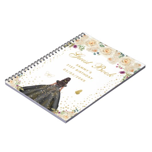 Crème Bloemen Donkere Huid Prinses Gastenboek Notitieboek (Linkerzijde)