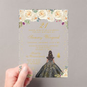 Crème Bloemen Donkere Huid Prinses Verjaardagsfees Acryl Uitnodigingen (Insitu (Draagbaar))