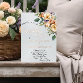 Crème Bloemen- en Kransmonogram - Parelwit Folie Uitnodiging