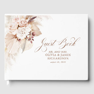Crème Bloemen en Pampas Grass Bruiloft Gastenboek