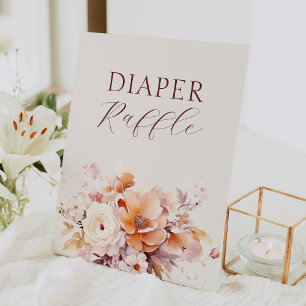 Crème Bloemen Herfst Baby shower Luier Raffle Reclamebord Met Voetstuk