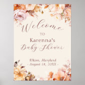 Crème  Bloemen Herfst Baby shower Welkom Poster (Voorkant)