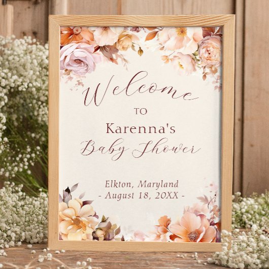 Crème  Bloemen Herfst Baby shower Welkom Poster