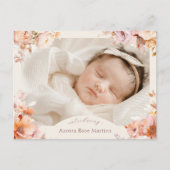 Crème  Bloemen Herfst Foto Geboorte Aankondigingskaart (Voorkant)
