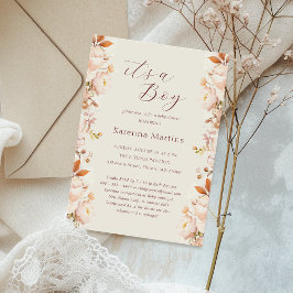 Crème  Bloemen Herfst Het is een Boy Baby shower Kaart