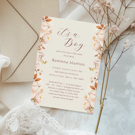 Crème  Bloemen Herfst Het is een Boy Baby shower Kaart