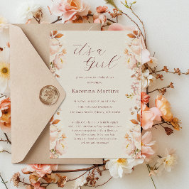 Crème  Bloemen Herfst Het is een Meisje Baby showe Kaart