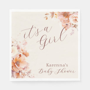 Crème  Bloemen Herfst Het is een Meisje Baby showe Servet
