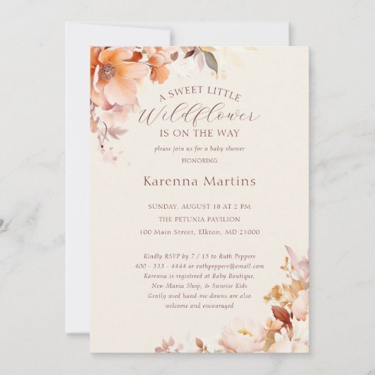 Crème Bloemen Herfst Kleine Wildbloem Baby shower Kaart (Voorkant)