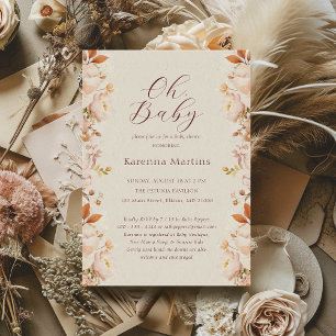 Crème  Bloemen Herfst Oh Baby shower Kaart