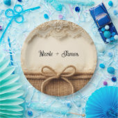 Crème  Bloemen Kant Burlap Rustieke Bruiloft Papieren Bordje (Feest)