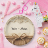 Crème  Bloemen Kant Burlap Rustieke Bruiloft Papieren Bordje (Feest)