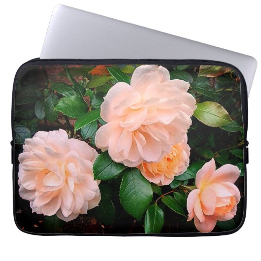 Crème bloemen laptop sleeve (Voorkant)