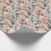 Crème bloemen met grijze bladeren cadeaupapier (Hoek)