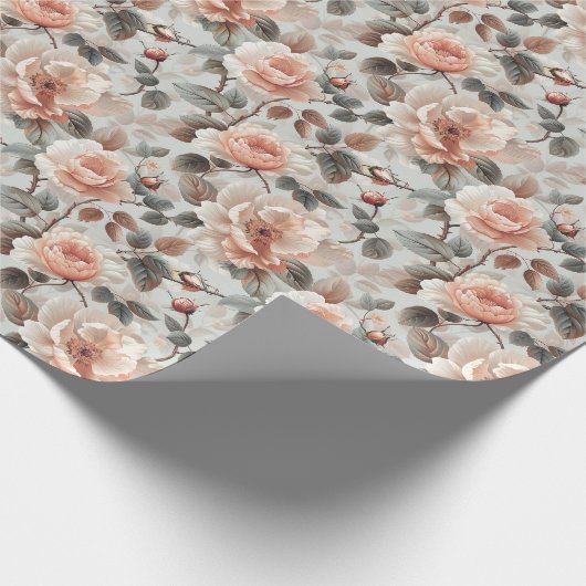 Crème bloemen met grijze bladeren cadeaupapier (Hoek)