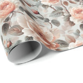 Crème bloemen met grijze bladeren cadeaupapier (Rol Hoek)