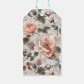 Crème bloemen met grijze bladeren op een lichtgrij cadeaulabel (Achterkant)