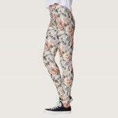 Crème bloemen met grijze bladeren op een lichtgrij leggings (Links)