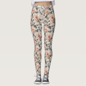 Crème bloemen met grijze bladeren op een lichtgrij leggings (Voorkant)