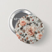 Crème bloemen met grijze bladeren op een lichtgrij ronde button 5,7 cm (Voorkant /achterkant)