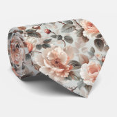 Crème bloemen met grijze bladeren op een lichtgrij stropdas (Opgerold)