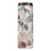 Crème bloemen met grijze bladeren op een lichtgrij thermosbeker (Achterkant)