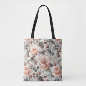Crème bloemen met grijze bladeren op een lichtgrij tote bag (Voorkant)