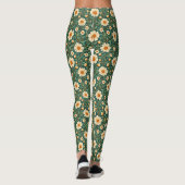 Crème Bloemen op Groen Leggings (Achterkant)