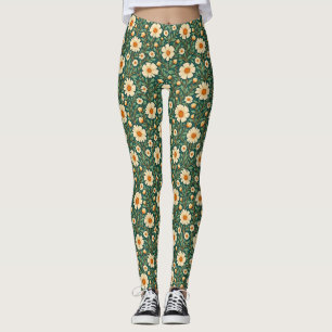 Crème Bloemen op Groen Leggings