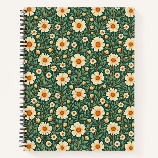 Crème Bloemen op Groen Notitieboek (Voorkant)
