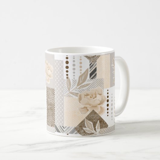 Crème bloemen op wit koffiemok (Voorkant rechts)