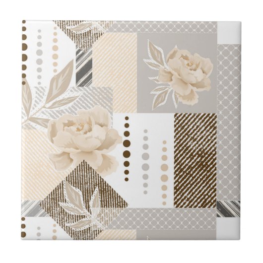 Crème bloemen op wit tegeltje (Voorkant)