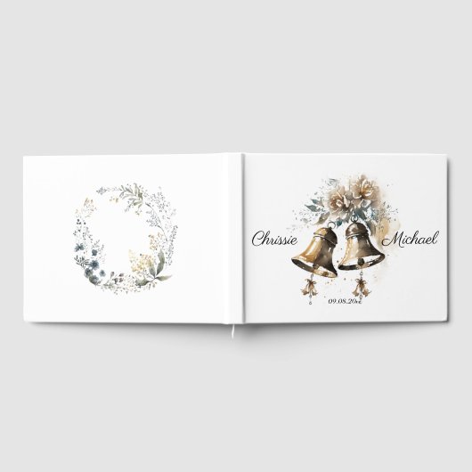 Crème Bloemen Pastel met Bruiloft Bells Bruiloft Gastenboek (Volledig)