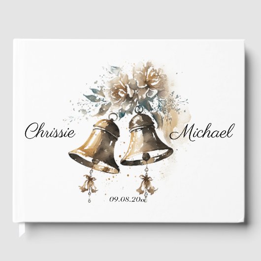Crème Bloemen Pastel met Bruiloft Bells Bruiloft Gastenboek (Voorkant)