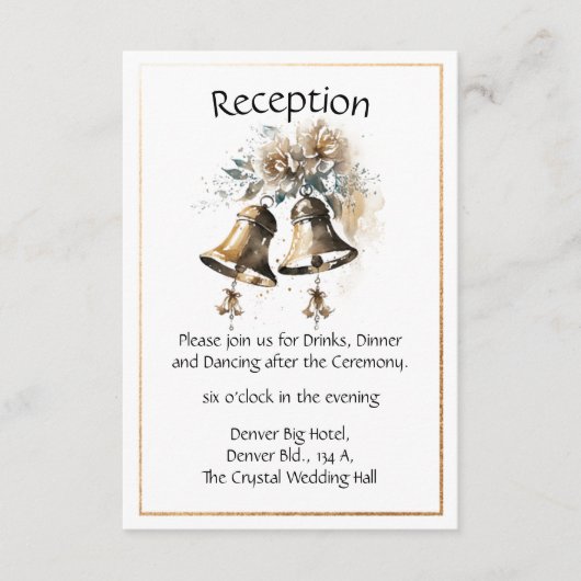 Crème Bloemen Pastel met Bruiloft Bells Bruiloft Informatiekaartje (Voorkant)