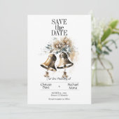 Crème Bloemen Pastel met Bruiloft Bells Bruiloft Save The Date (Staand voorkant)