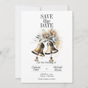 Crème Bloemen Pastel met Bruiloft Bells Bruiloft Save The Date